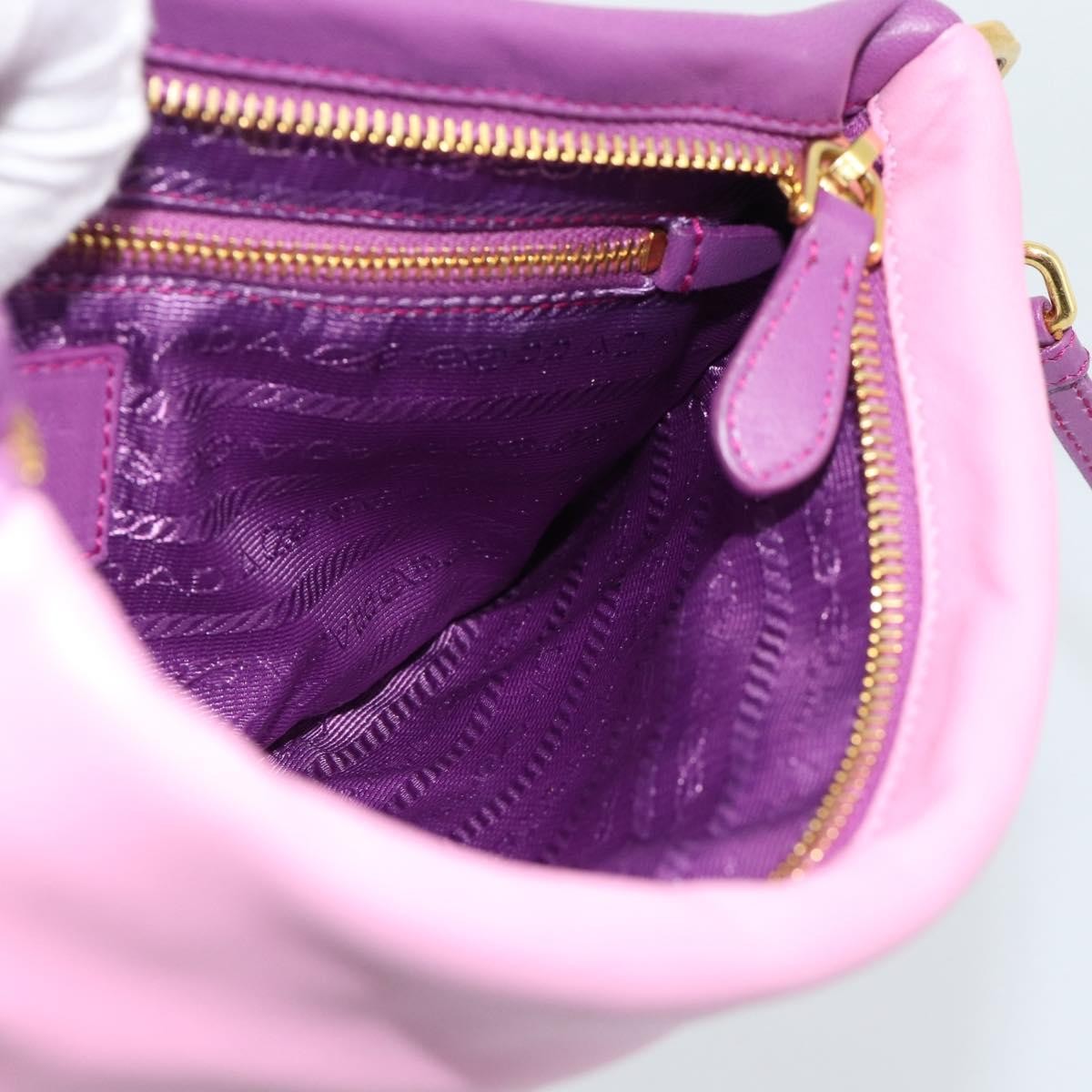 Prada Fold Over Chain Flap Soft Calf, Purple, Leather, Handbag