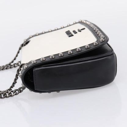 Prada Chain Flap Studded Glace Calf, White, Leather, Shoulder Bag