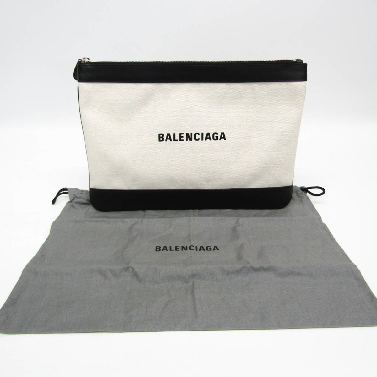 Balenciaga Navy Zip Canvas and Leather, Ecru, Canvas, Clutch