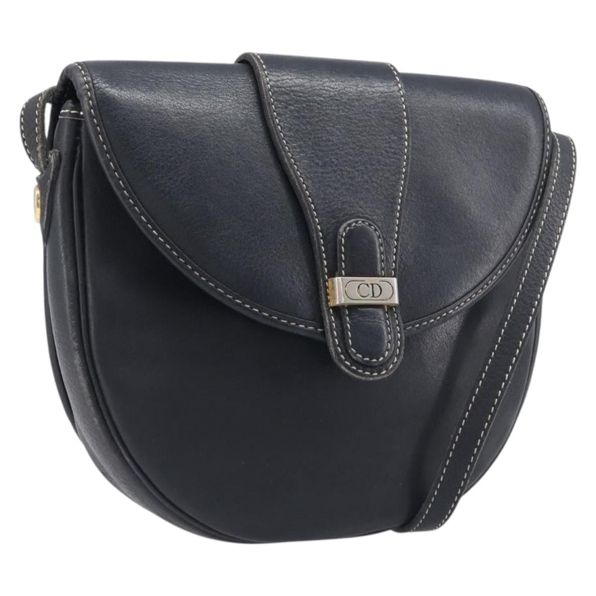 Christian Dior Vintage CD Logo Leather, Navy, Leather, Shoulder Bag