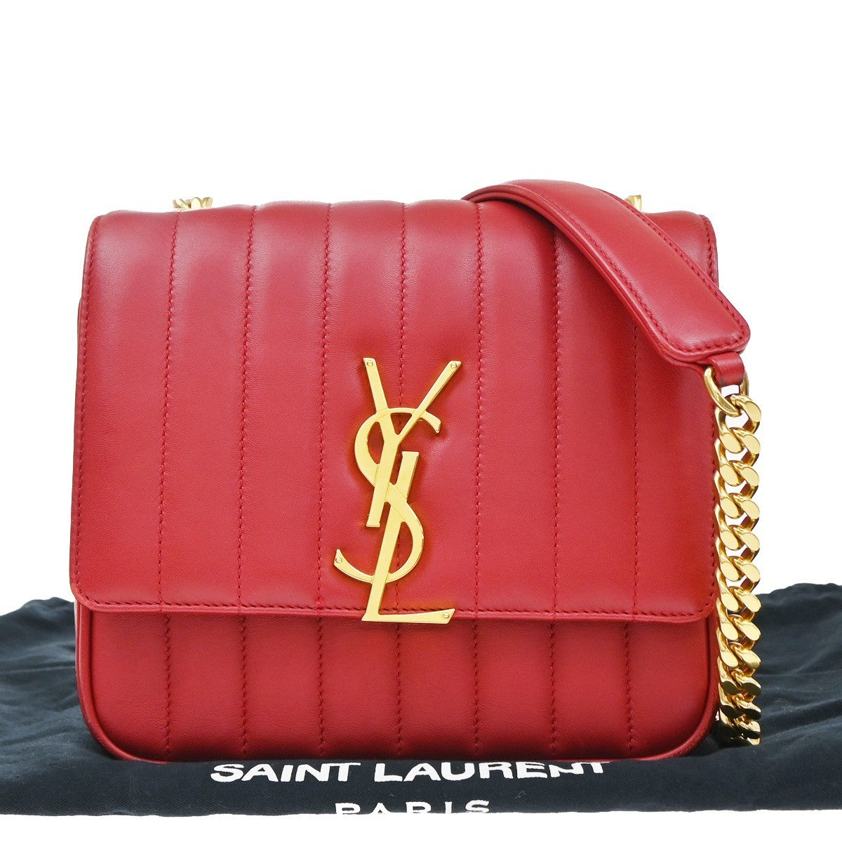 Saint Laurent Vicky Vertical Quilted Leather, Red, Leather, Crossbody Bag