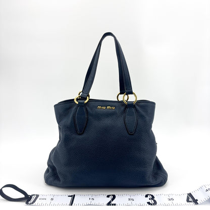 Miu Miu Phenix Convertible Leather, Navy, Leather, Tote Bag