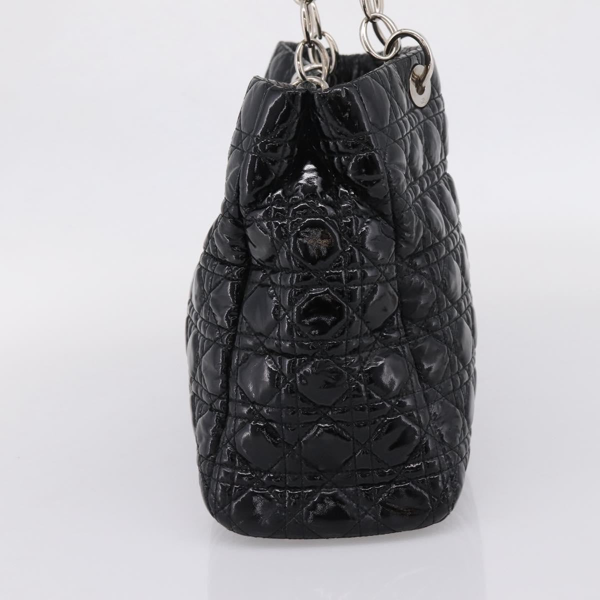 Christian Dior Soft Chain Cannage Quilt Patent, Black, Patent Leather, Tote Bag