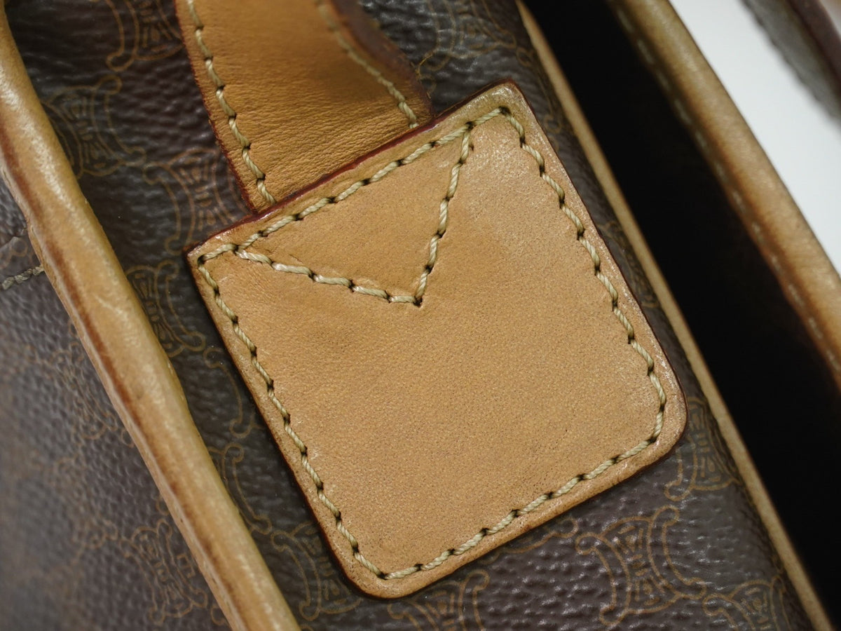 Celine Vintage Macadam Canvas and Leather, Brown, Canvas, Shoulder Bag