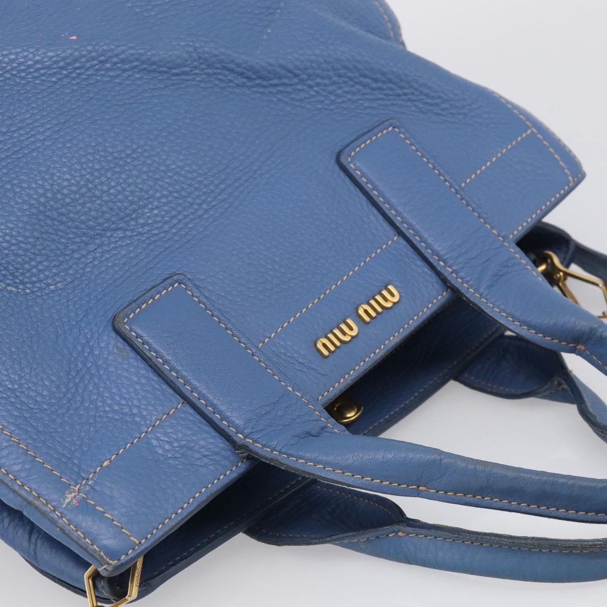 Miu Miu Beau Top Handle Leather, Blue, Leather, Handbag