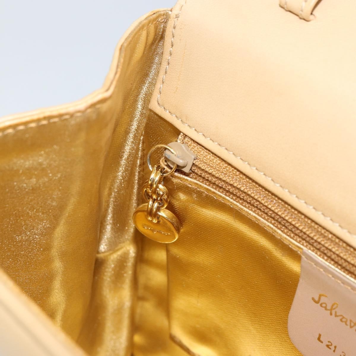 Salvatore Ferragamo Vintage Chain Leather, Beige, Leather, Handbag