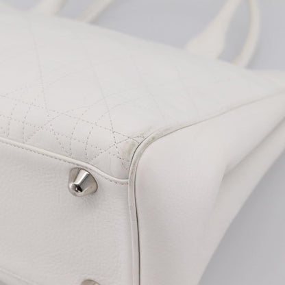 Christian Dior D Buckle Tote Cannage Stitch Leather, White, Leather, Tote Bag