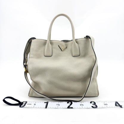 Prada Convertible Shopper Tote Vitello Daino, Gray, Leather, Tote Bag