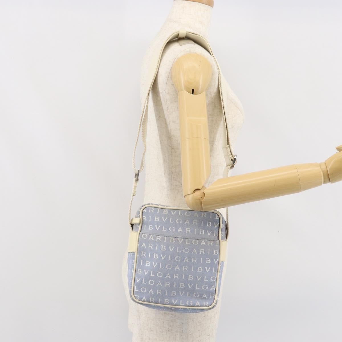 Bvlgari Logomania Canvas with Leather, Blue, Canvas, Shoulder Bag