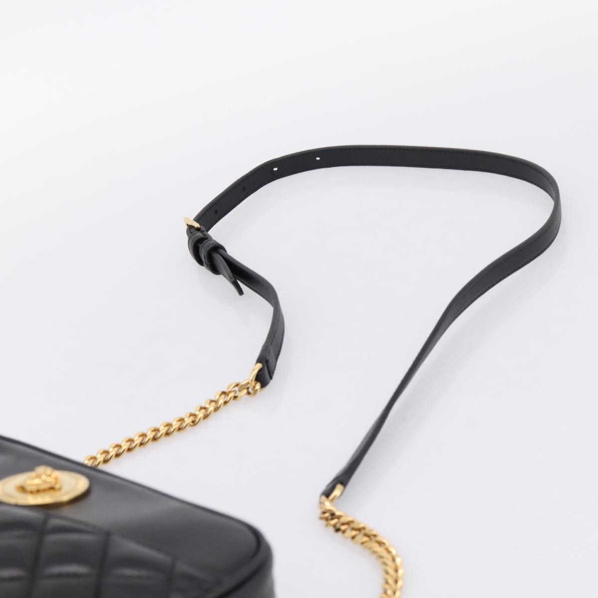 Versace Medusa Icon Front Slip Pocket Camera Quilted Leather, Black, Leather, Handbag