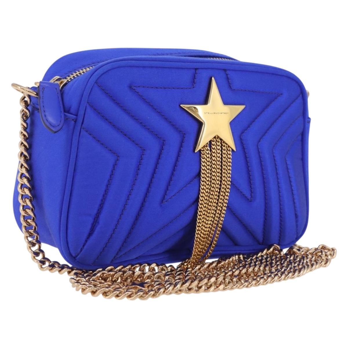 Stella McCartney Stella Star Camera Quilted Satin, Blue, Satin, Handbag