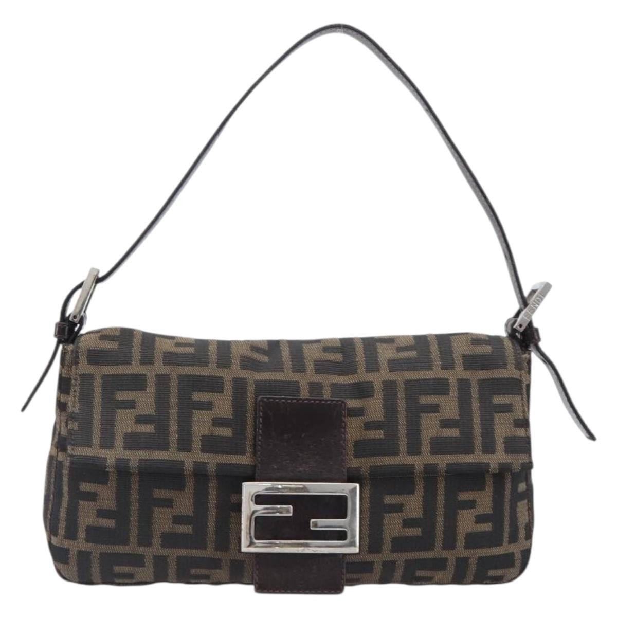 Fendi Mamma Baguette Zucca Jacquard Velvet, Brown, Canvas, Shoulder Bag