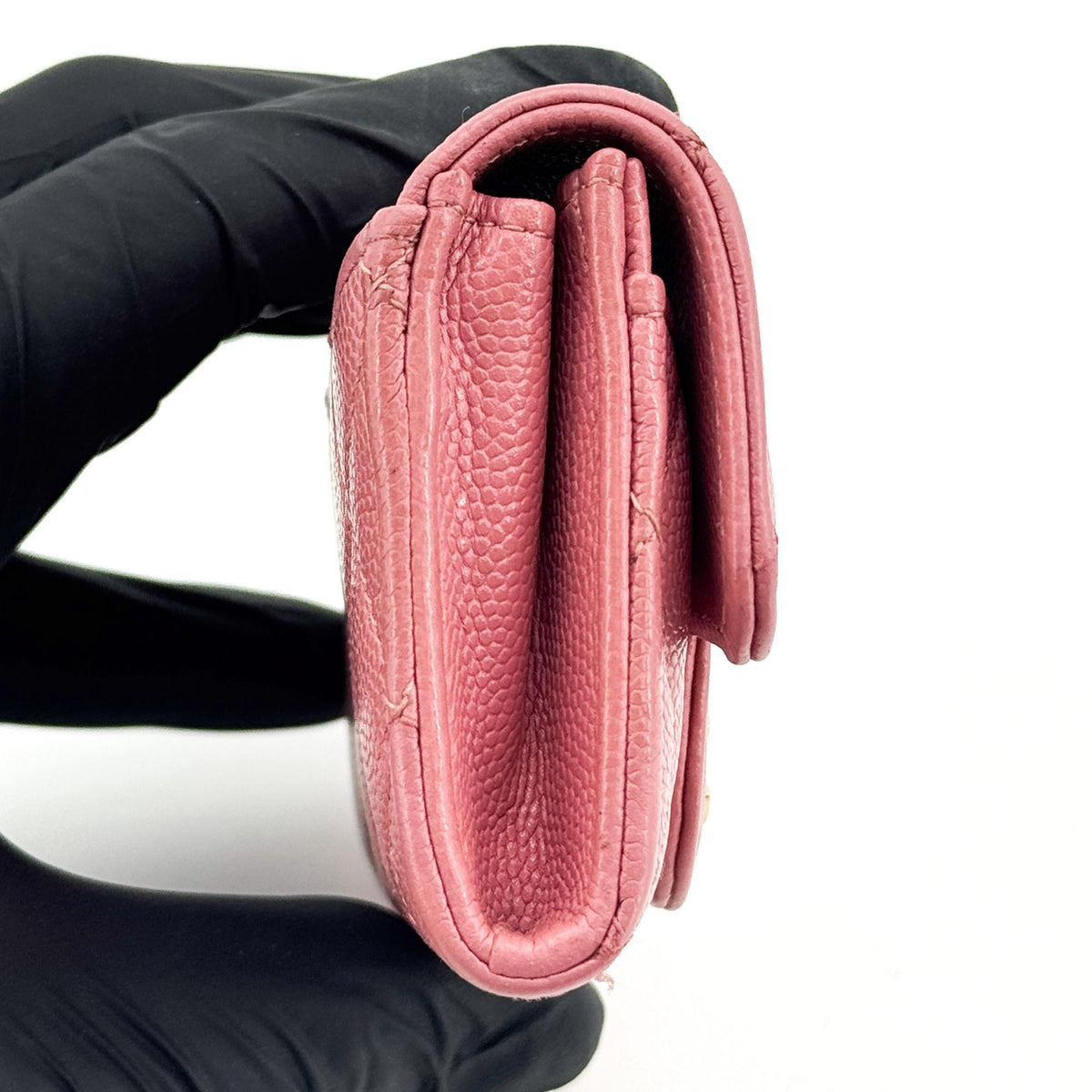 Chanel Classic Flap Card Case Quilted Caviar, Pink, Leather, Card Holder