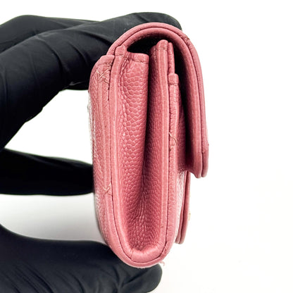 Chanel Classic Flap Card Case Quilted Caviar, Pink, Leather, Card Holder
