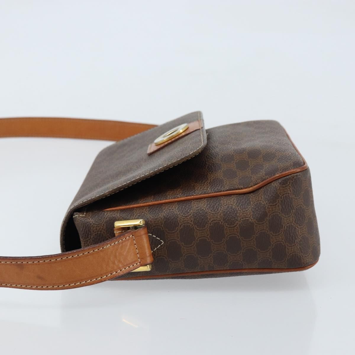Celine Vintage Macadam Circle Logo Canvas and Leather, Brown, Canvas, Shoulder Bag