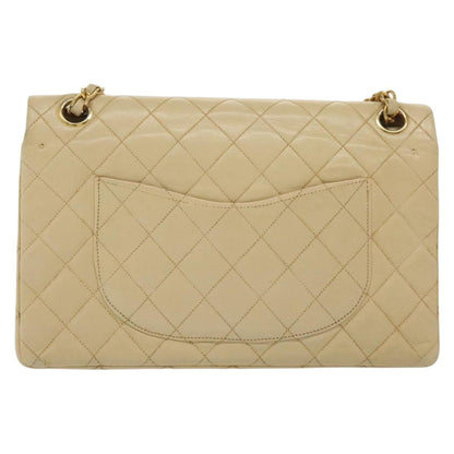 Chanel Vintage Square Classic Double Flap Bag Quilted Leather, BEIGE, LEATHER, Shoulder bag