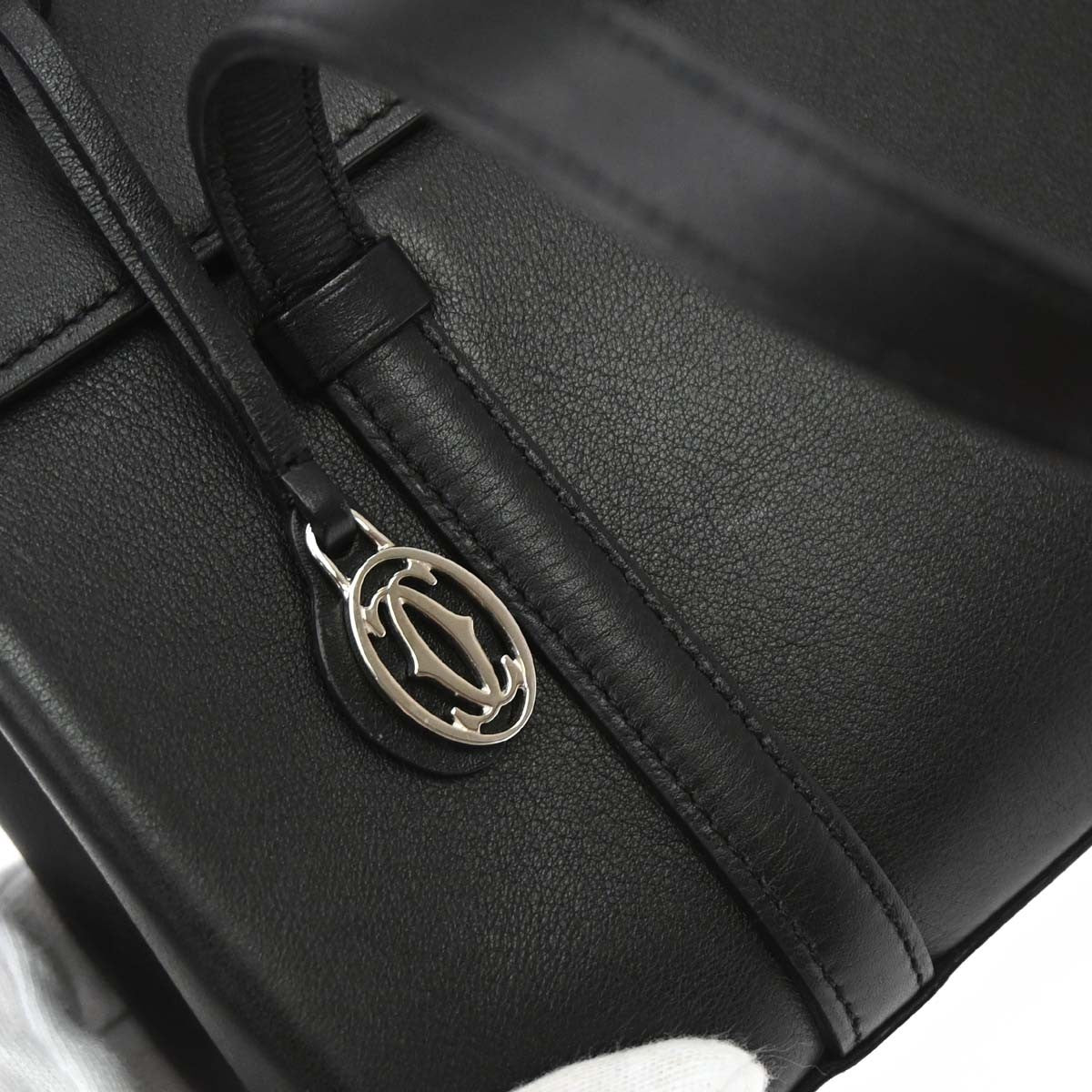Cartier Cabochon Leather, Black, Leather, Handbag