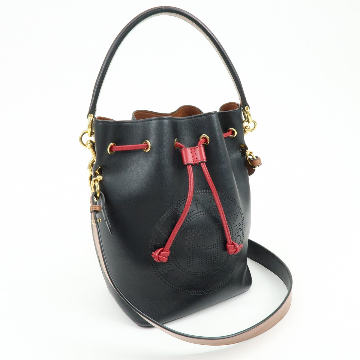 Fendi Mon Tresor Bucket Perforated Leather, Black, Leather, Handbag