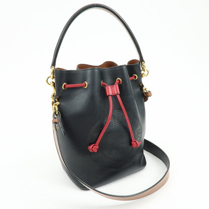 Fendi Mon Tresor Bucket Perforated Leather, Black, Leather, Handbag