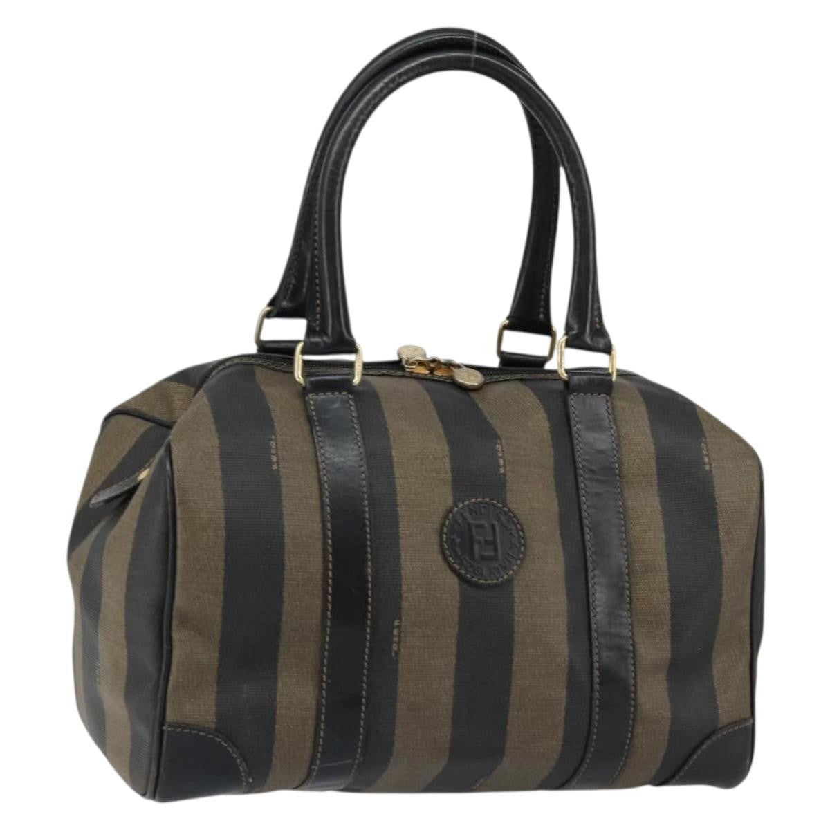 Fendi Vintage Pequin Boston Coated Canvas, Brown, Canvas, Handbag