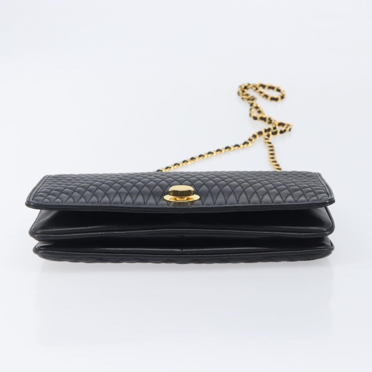 Bally Vintage Chain Quilted Leather, Black, Leather, Shoulder Bag