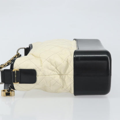 Chanel Bicolor Gabrielle Hobo Quilted Aged Calfskin, White, Leather, Shoulder Bag