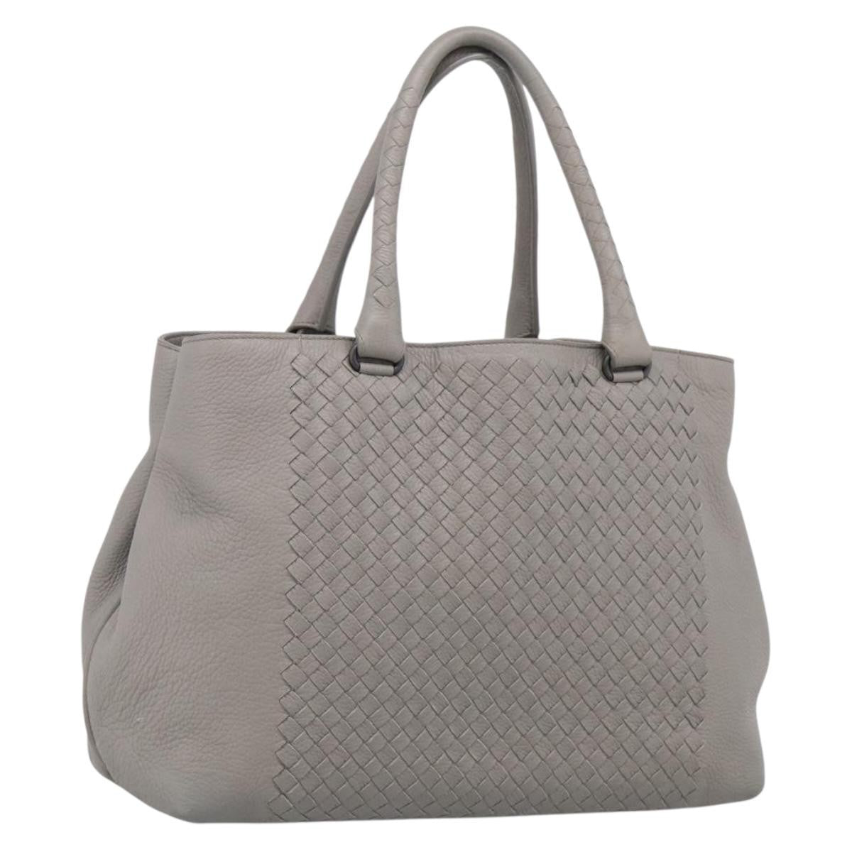Bottega Veneta Side Snap Leather and Intrecciato Nappa, Gray, Leather, Tote Bag