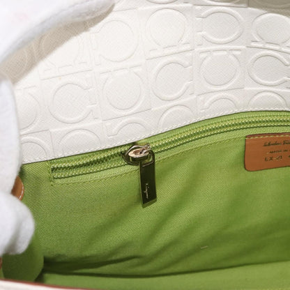 Salvatore Ferragamo Gancini Top Handle Canvas, White, PVC, Handbag