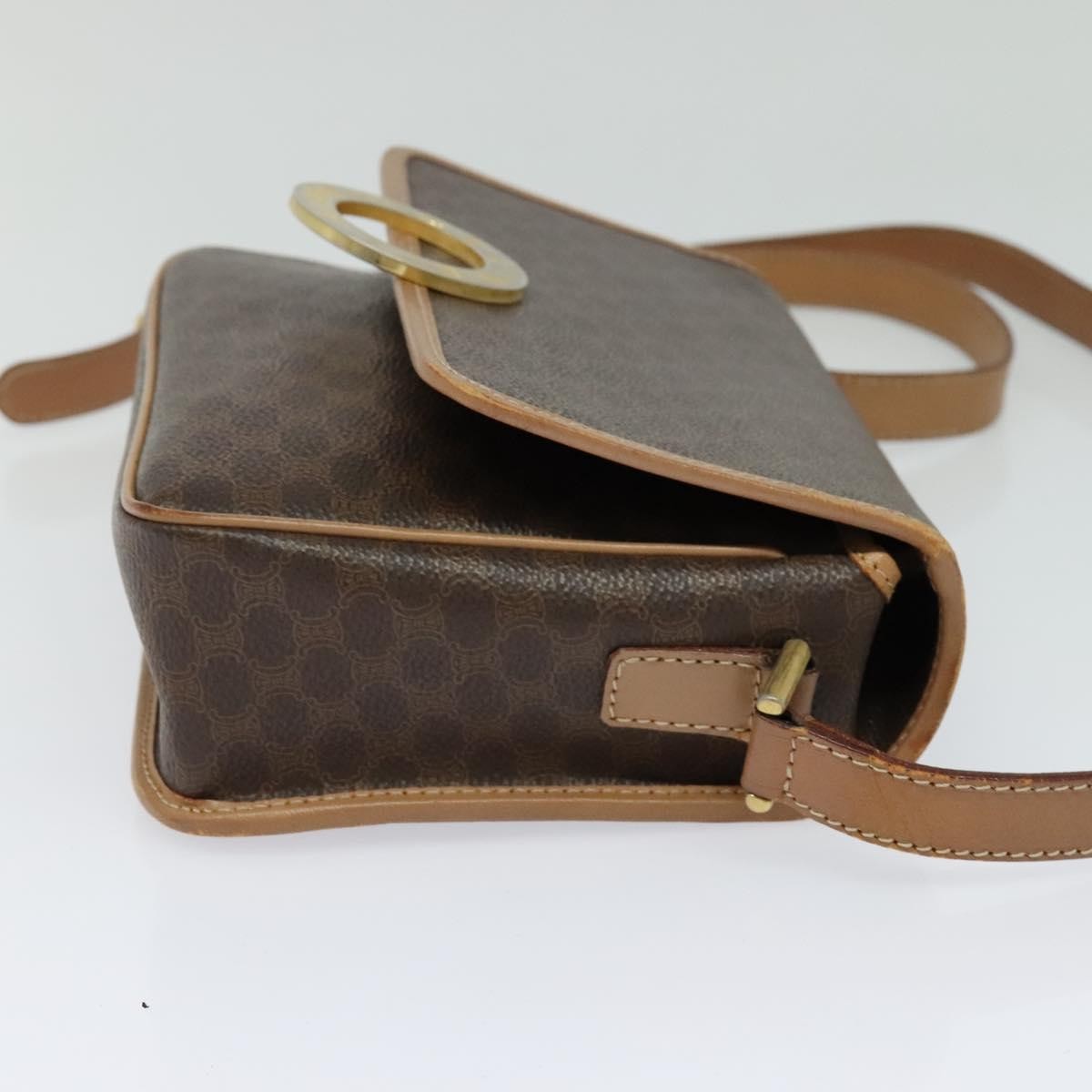 Celine Vintage Macadam Circle Logo Canvas and Leather, Brown, Canvas, Shoulder Bag