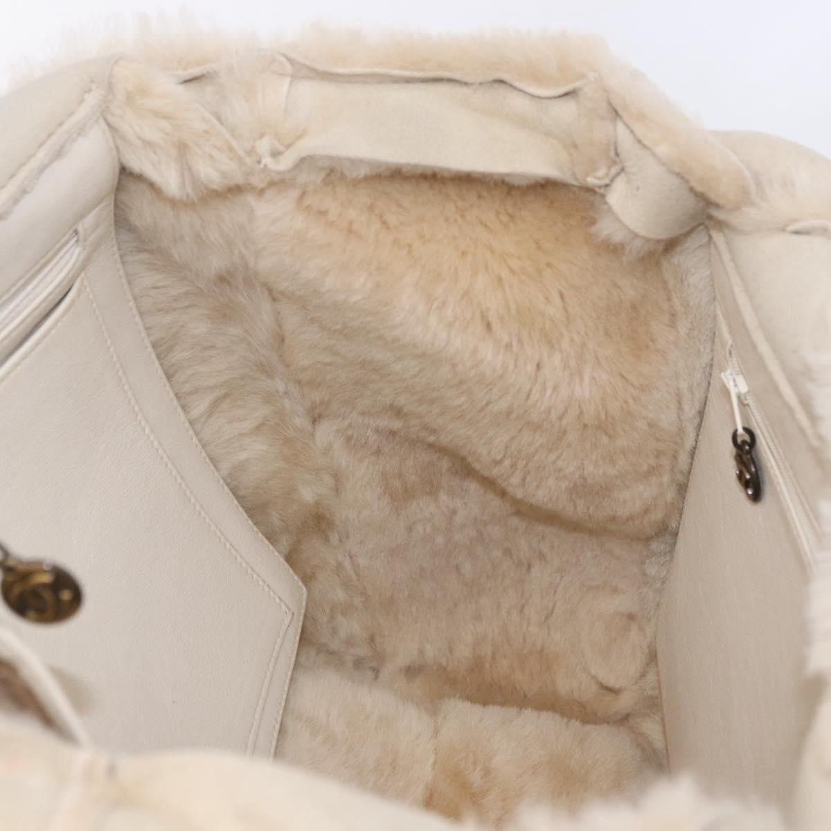 Chanel Vintage East West Tote Shearling and Suede, Beige, Leather, Tote Bag