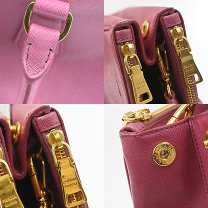 Prada Double Zip Lux Convertible Tote Saffiano Leather, Pink, Leather, Tote Bag