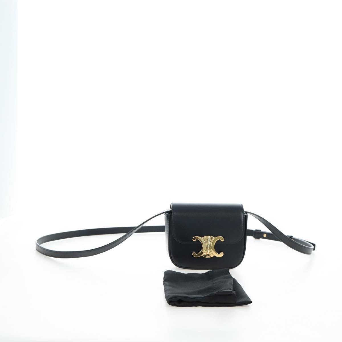 Celine Triomphe Smooth Calfskin, Black, Leather, Shoulder Bag