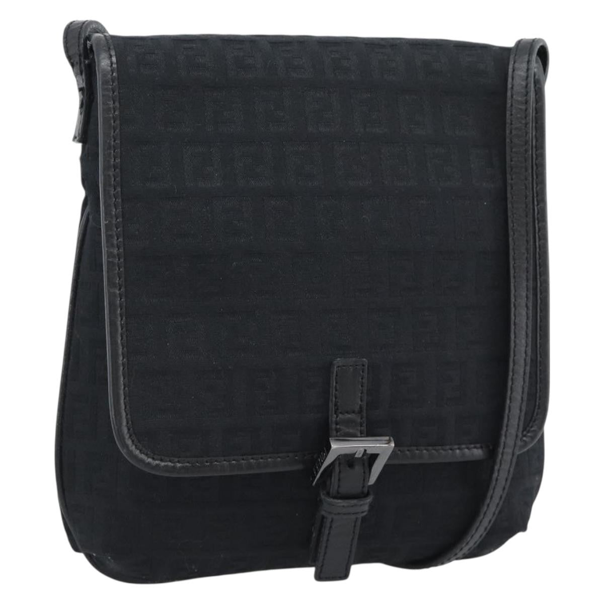 Fendi Shoulder Zucchino Canvas, Black, Canvas, Shoulder Bag