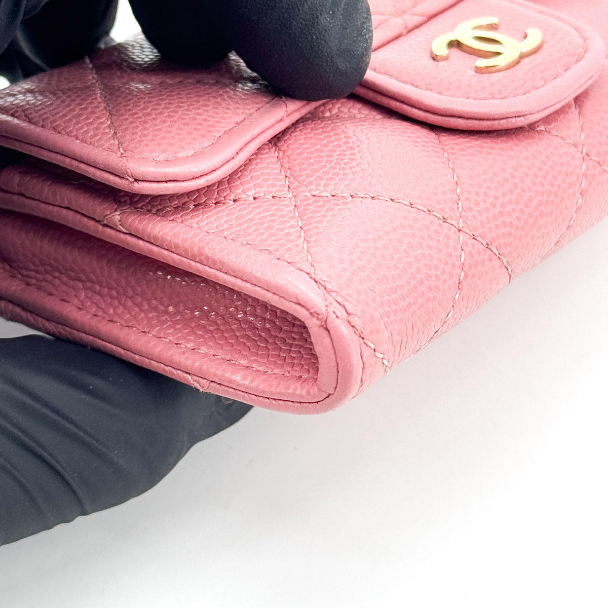 Chanel Classic Flap Card Case Quilted Caviar, Pink, Leather, Card Holder