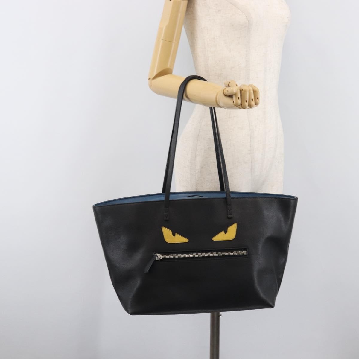 Fendi Monster Roll Leather, Black, Leather, Tote Bag