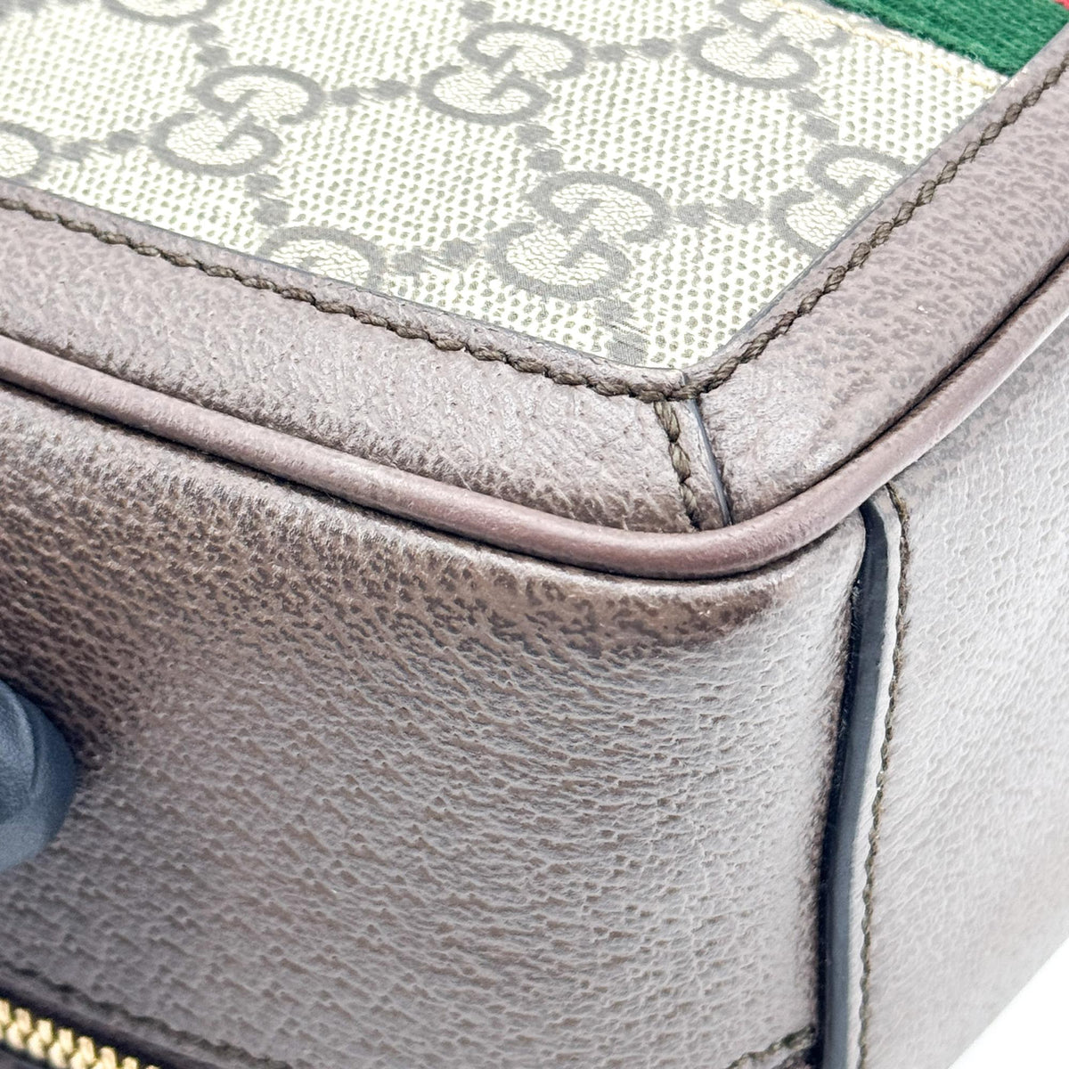 Gucci Ophidia Zip Around Top Handle GG Coated Canvas with Leather, Brown, Canvas, Handbag