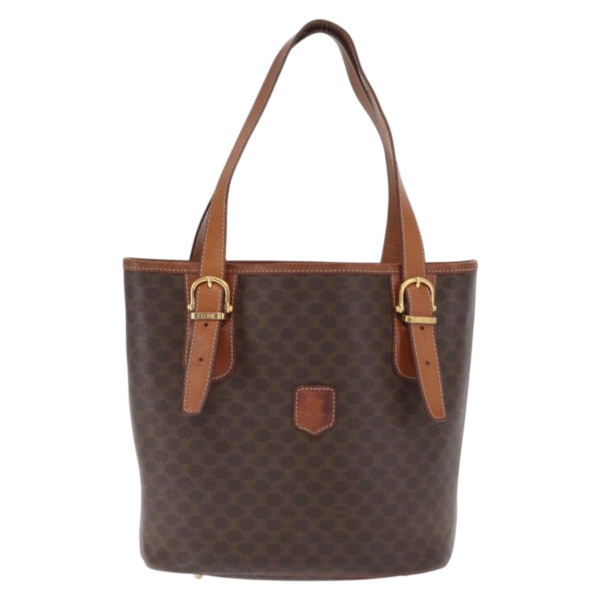 Celine Vintage Macadam Shopper Coated Canvas, Brown, Canvas, Tote Bag