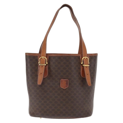 Celine Vintage Macadam Shopper Coated Canvas, Brown, Canvas, Tote Bag