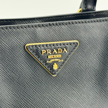 Prada Galleria Double Zip Spazzolato Leather, Black, Leather, Tote Bag