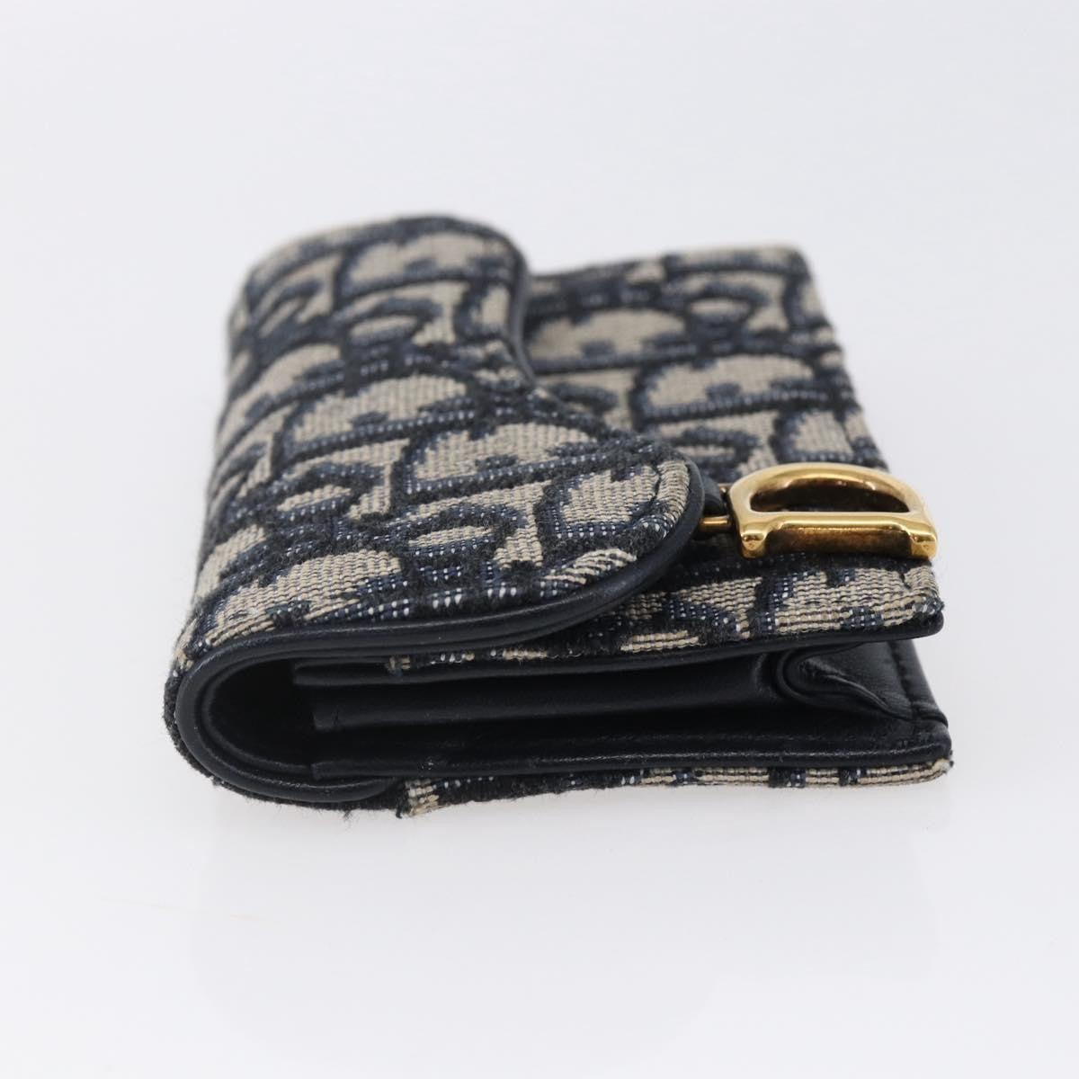 Christian Dior Saddle Card Case Oblique Canvas, Navy, Canvas, Card Holder