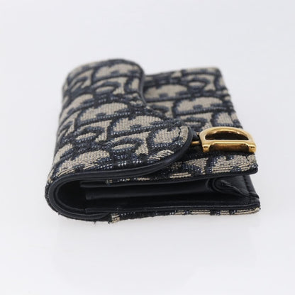Christian Dior Saddle Card Case Oblique Canvas, Navy, Canvas, Card Holder