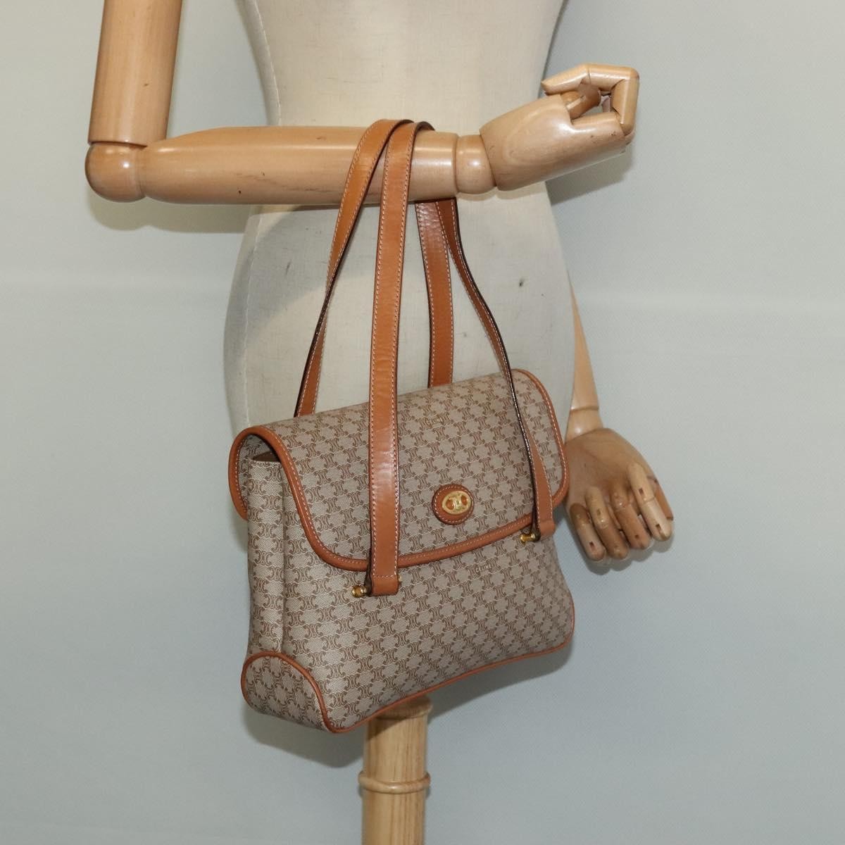 Celine Vintage Macadam Canvas and Leather, Beige, Canvas, Handbag