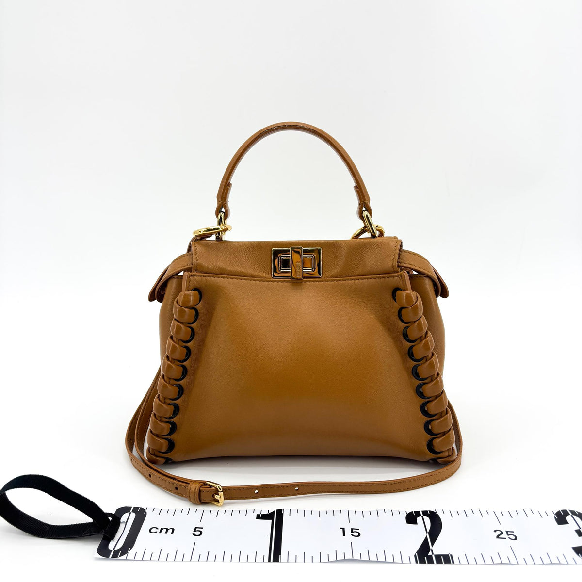 Fendi Peekaboo Whipstitch Leather, Brown, Leather, Handbag