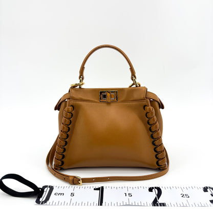 Fendi Peekaboo Whipstitch Leather, Brown, Leather, Handbag