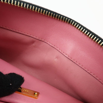 Miu Miu Logo Chain Clutch Shearling, Pink, Leather, Clutch
