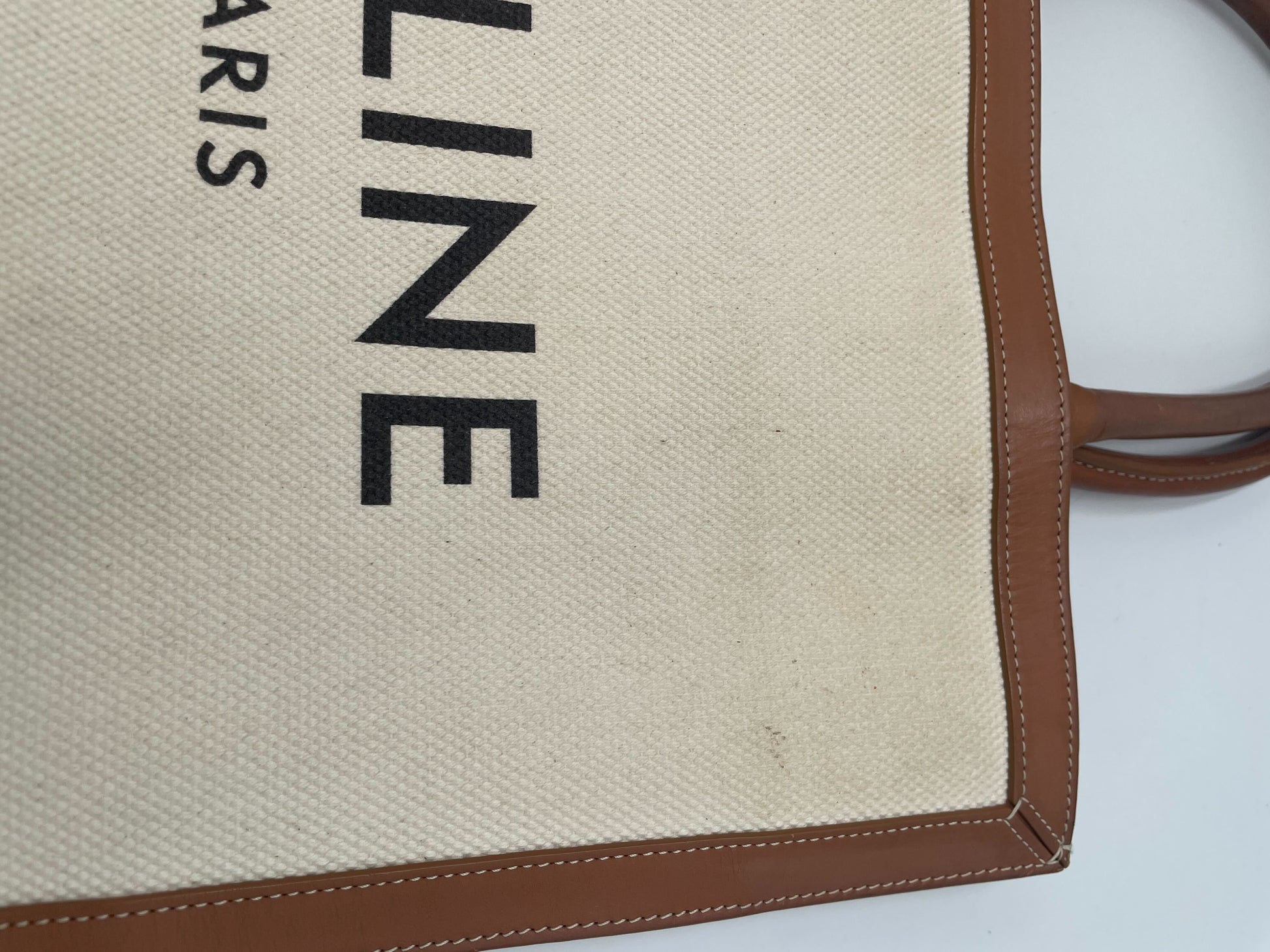 Celine Vertical Square Cabas Tote Canvas with Leather, BROWN, CANVAS, Tote bag