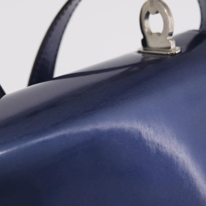 Salvatore Ferragamo Gancini Envelope Top Handle Leather, Navy, Patent Leather, Handbag