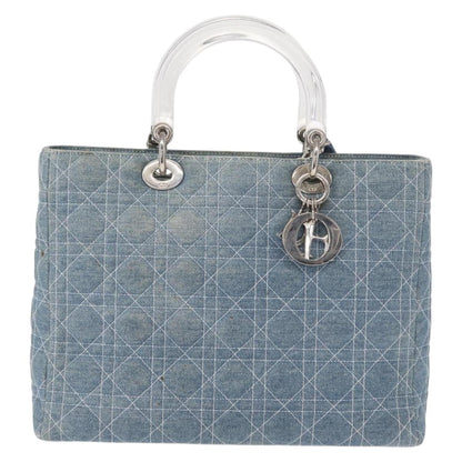 Christian Dior Vintage Lady Dior Bag Cannage Quilt Denim, BLUE, CANVAS, Tote bag