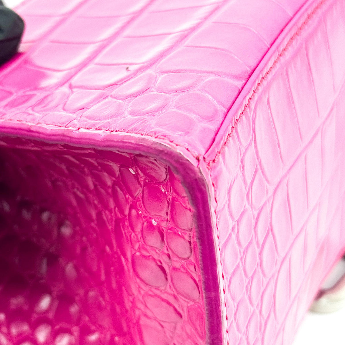 Balenciaga Hourglass Top Handle Crocodile Embossed Leather, Pink, Leather, Handbag
