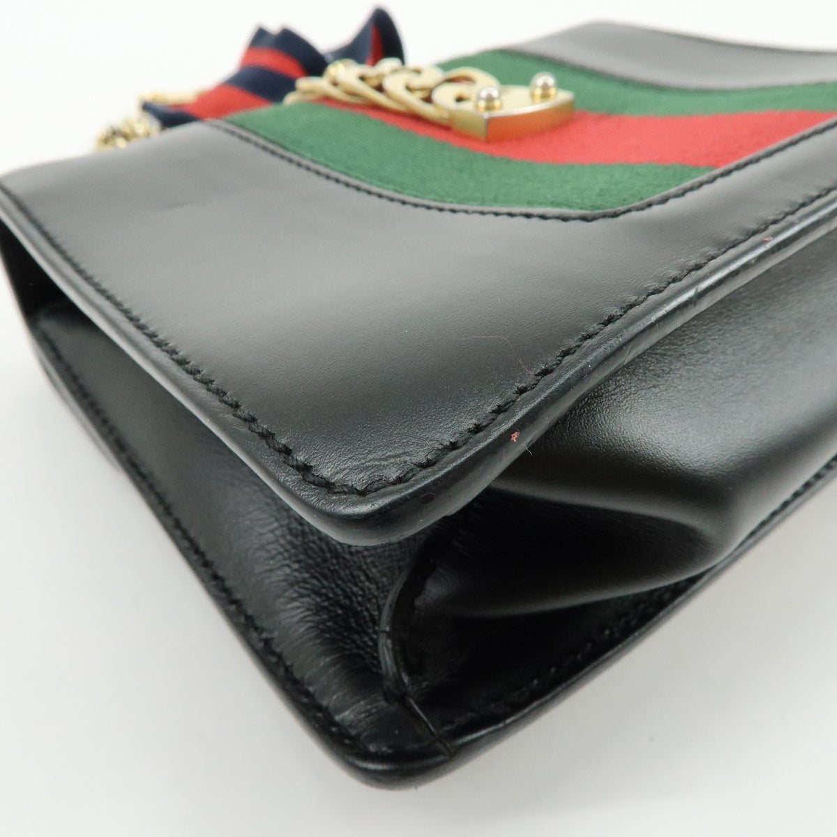 Gucci Sylvie Chain Leather, Black, Leather, Shoulder Bag